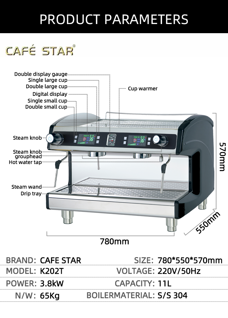 Máquina de café de grupo duplo semi automática comercial para cafés